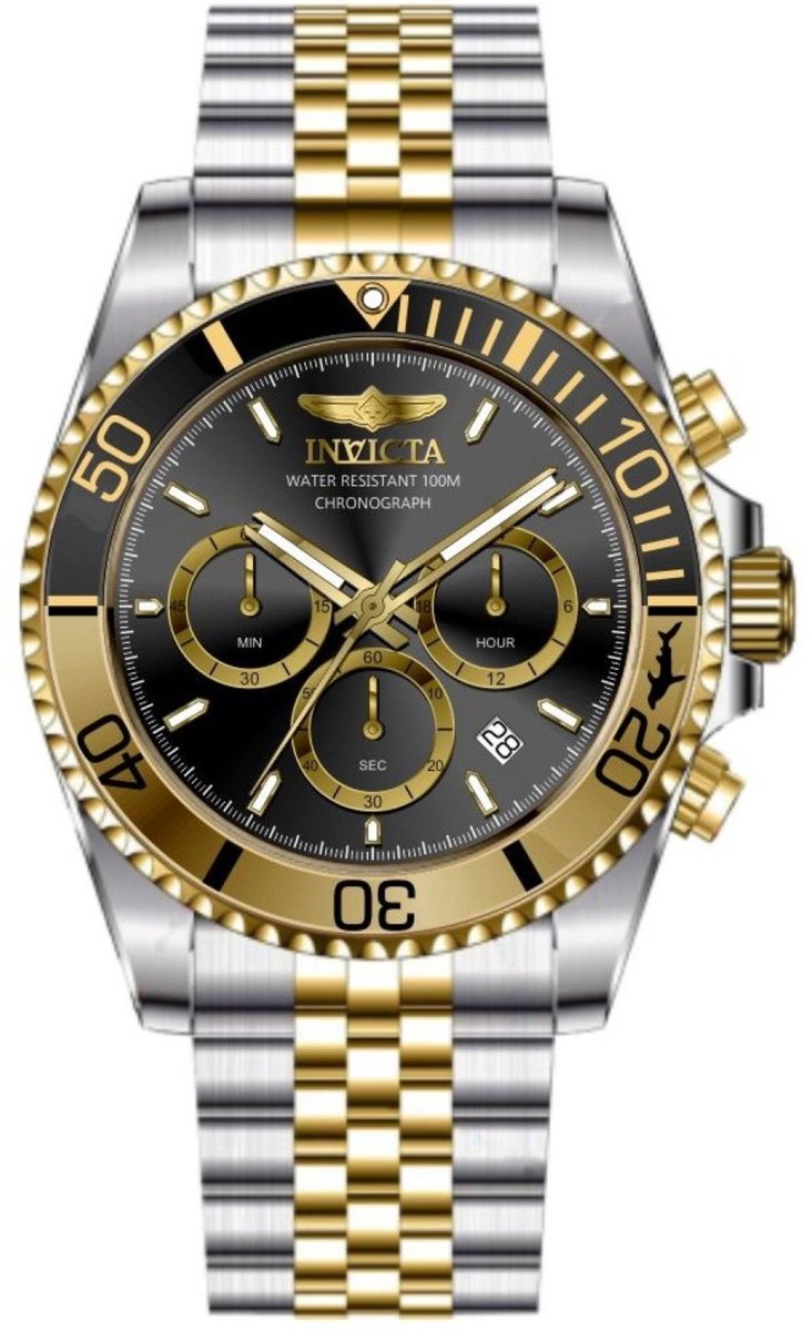 Invicta Pro Diver 49837 Heren Horloge - Waterdicht - Analoog - Quartz Uurwerk - Roestvrij Staal met zwarte Wijzerplaat - 43mm