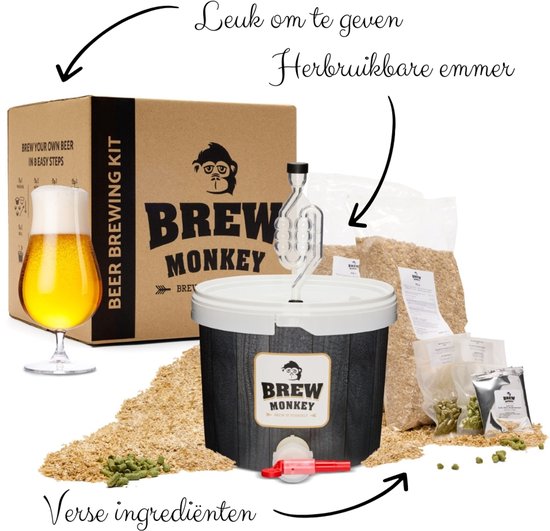 Brew Monkey Basis Tripel - Bierbrouwpakket - Zelf Bier Brouwen Bierpakket - Gadgets Mannen - Verjaardagscadeau voor Mannen - Origineel bier Cadeau - Verjaardag cadeau