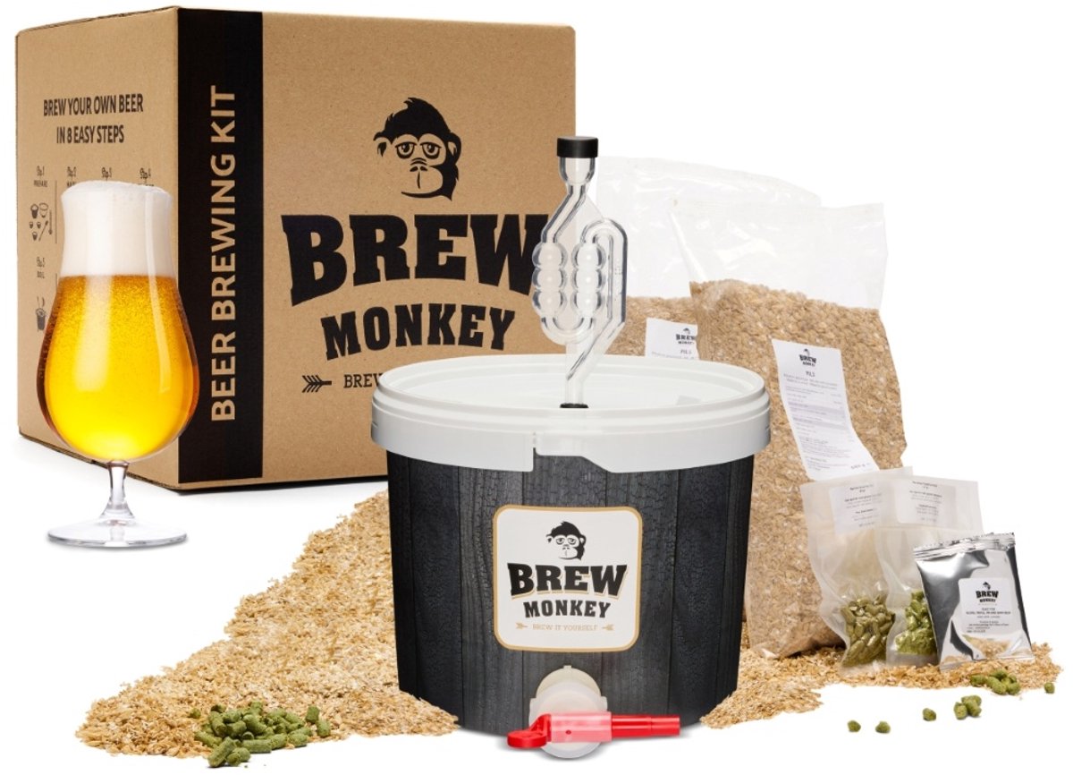 Brew Monkey Basis Tripel - Bierbrouwpakket - Zelf Bier Brouwen Bierpakket - Gadgets Mannen - Verjaardagscadeau voor Mannen - Origineel bier Cadeau - Verjaardag cadeau