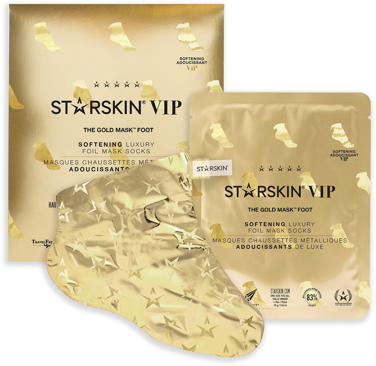 STARSKIN® VIP Gold Mask Foot – Voetmaskersokken / Voetmasker – Hydraterend, Voedend & Verzachtend – Korean Skincare voor alle huidtypen met Serum van Sheaboter, Rozenolie & Bulgaarse Rozenformule – Verwarmende Foliesokken