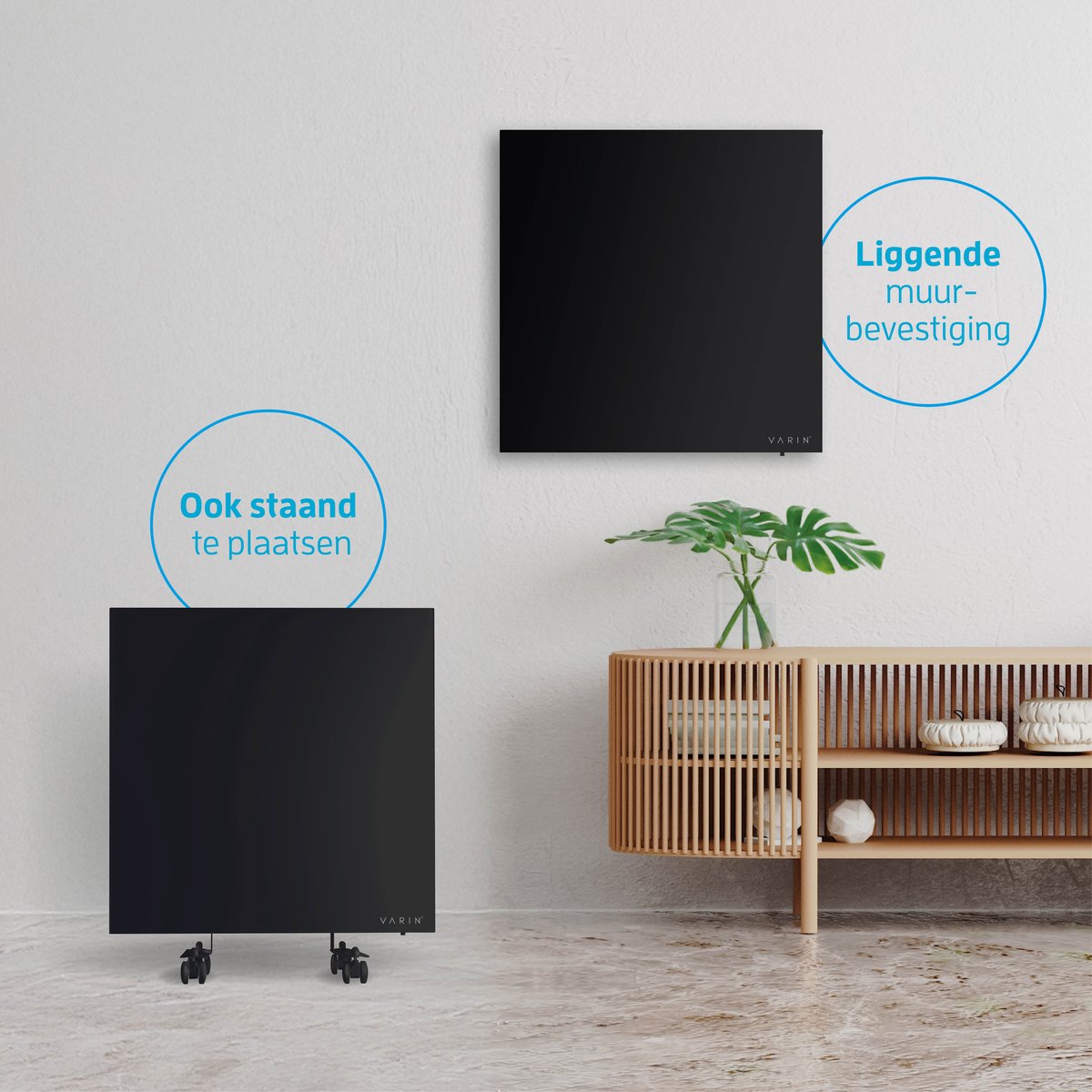 Varin® Smart Design Infrarood verwarmingspaneel - 400W - 60x60cm - Zwart glas - IP24 - Met thermostaat - Wandmontage of verrijdbaar - Elektrische verwarming - Infrarood paneel verplaatsbaar - Kachel - Heater bureau - Terrasverwarmer - Tuya Wifi – foto 2