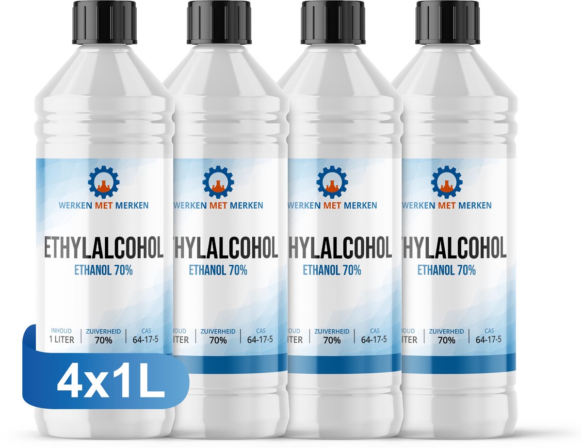 Alcohol 70% Ketonatus - Reinigingsmiddel - Ontvetter - Ethylalcohol - 4 x 1 liter