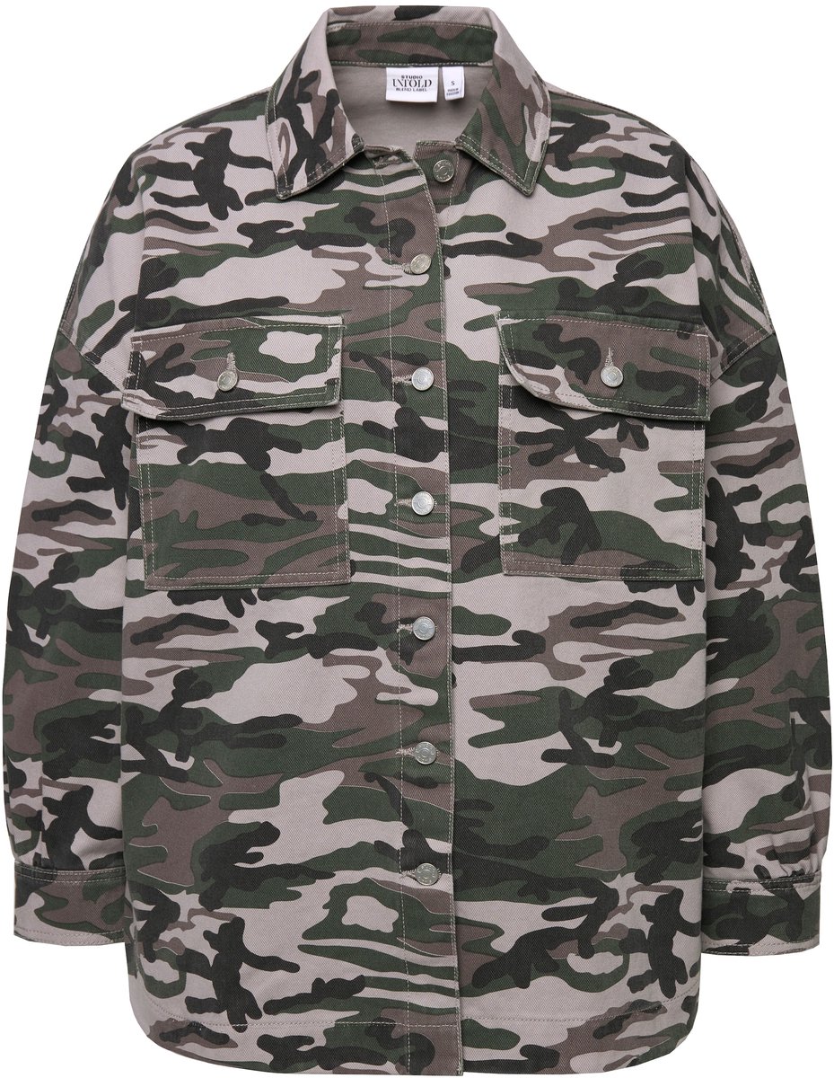 Studio Untold - Dames - Overhemd oversized camouflage unisex - Kaki - Maat XL