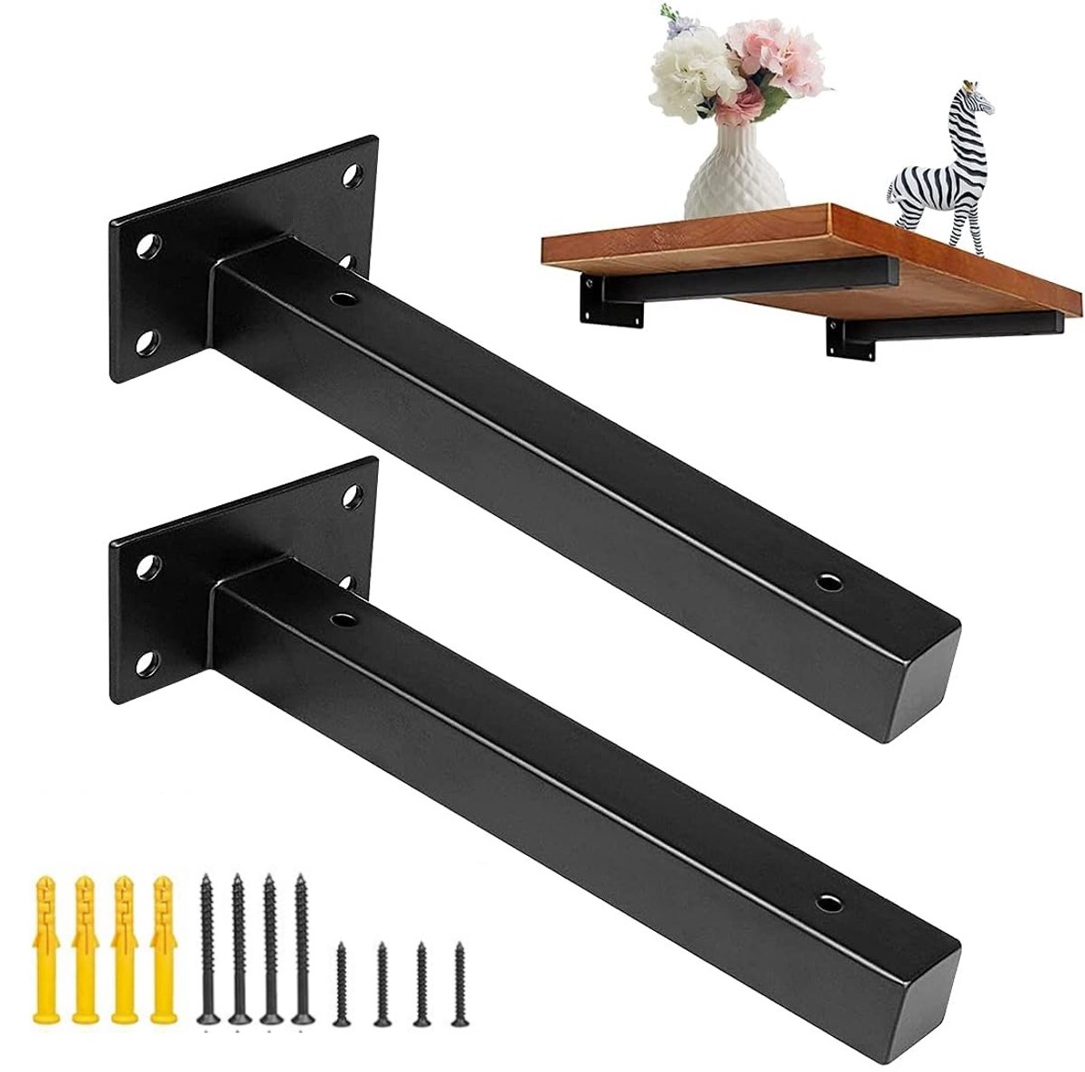 QTTVBTNA - Wandplank Beugel - RVS Steun - Ruimtebesparing - Voor Planken & Opslag - Industrieel Design - Huishouden - Zwart - 150mm - 2 stuks