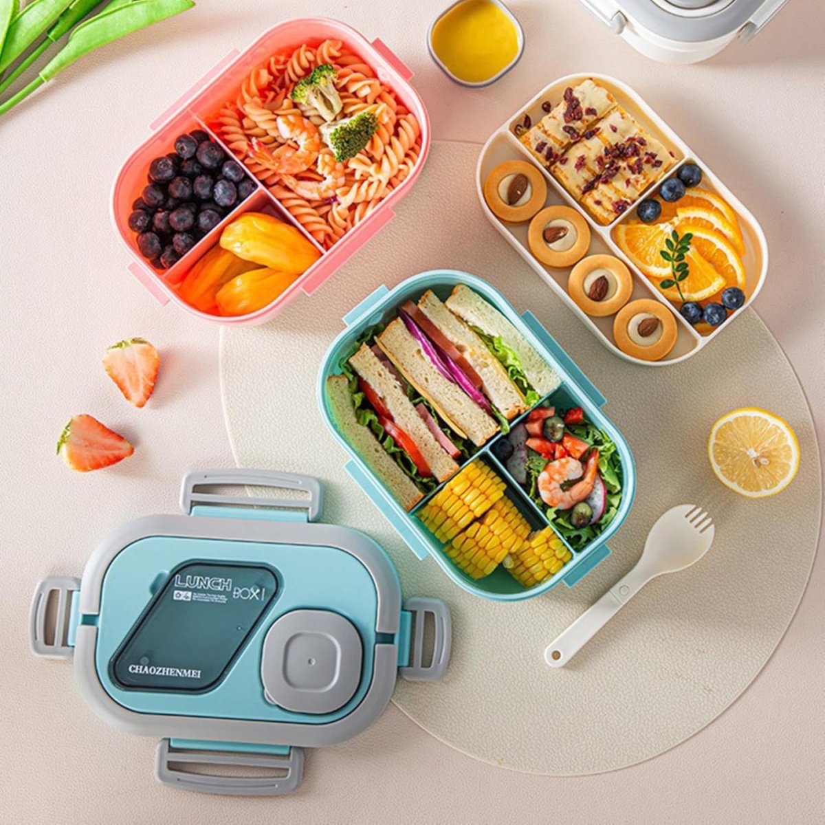 Lunchbox Set 1200+600ml voor Vaatwasser & Magnetronbestendig - Yoghurt en Muesli beker to go - broodtrommel met sausbox en bestek - Lunchpot met Isolerende Draagtas -Bento box voor volwassenen en kinderen - Voor Werk, School, Picnic - Roze — afbeelding 5