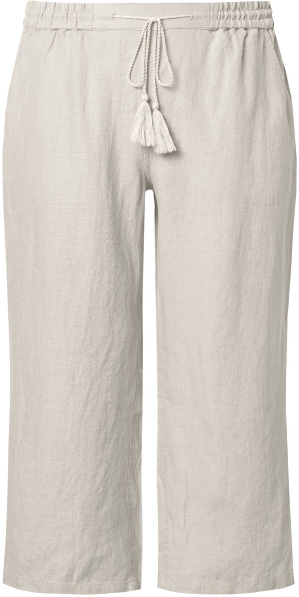 Ulla Popken - Dames - 7/8-linnen broek elastische tailleband natuurlijk koel - Natuur - Maat 44