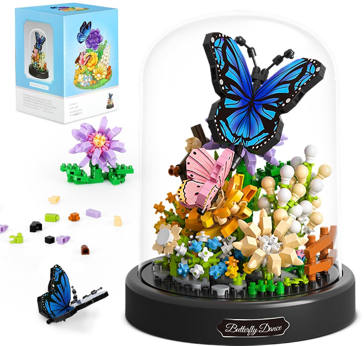Namajunas - Kunstbloemen Boeket - Bloemenboeket in Stolp - Bouwsets Volwassenen - Botanical Flowers Collection - Botanical Bloemen - Bouwsets - Niet geschikt voor LEGO - Vlinder - Decoratie voor Huis, Cadeau, Kerst, Oudjaar, Nieuwjaar, Moederdag