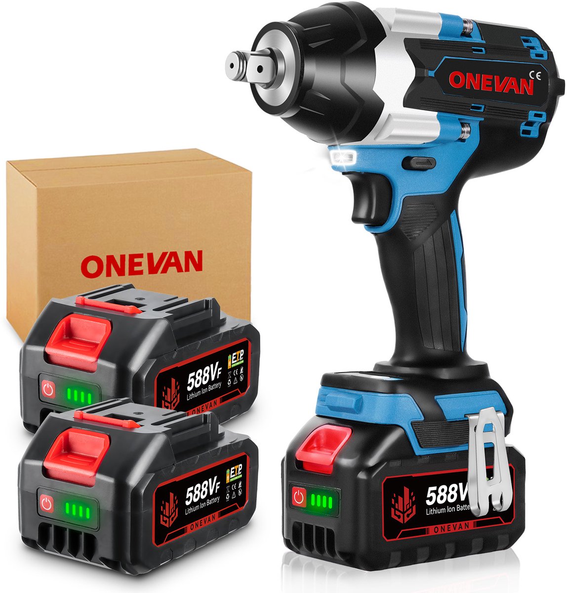 ONEVAN Accu Slagmoersleutel - 1800 Nm elektrische slagmoersleutel - 1/2 inch Borstelloze slagpistool - met 2x accu's en snellader - slagschroevendraaier voor huis en auto
