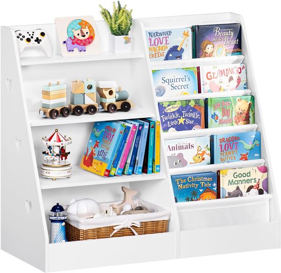 SoBuy KMB32-W kinderboekenplank met 4 opbergvakken Wit