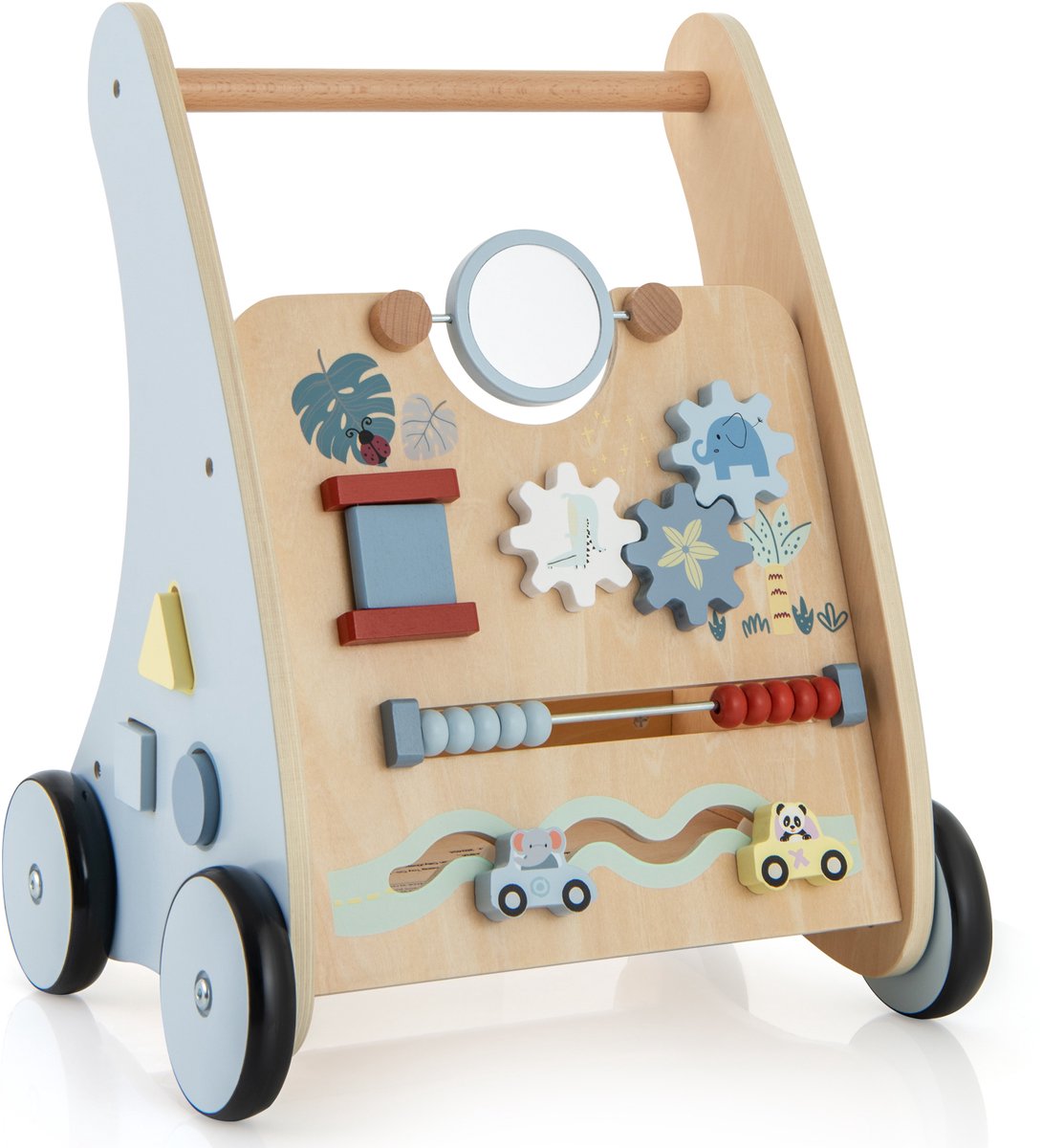 COSTWAY Loopwagen van hout, 2-in-1 loophulp met multi ...