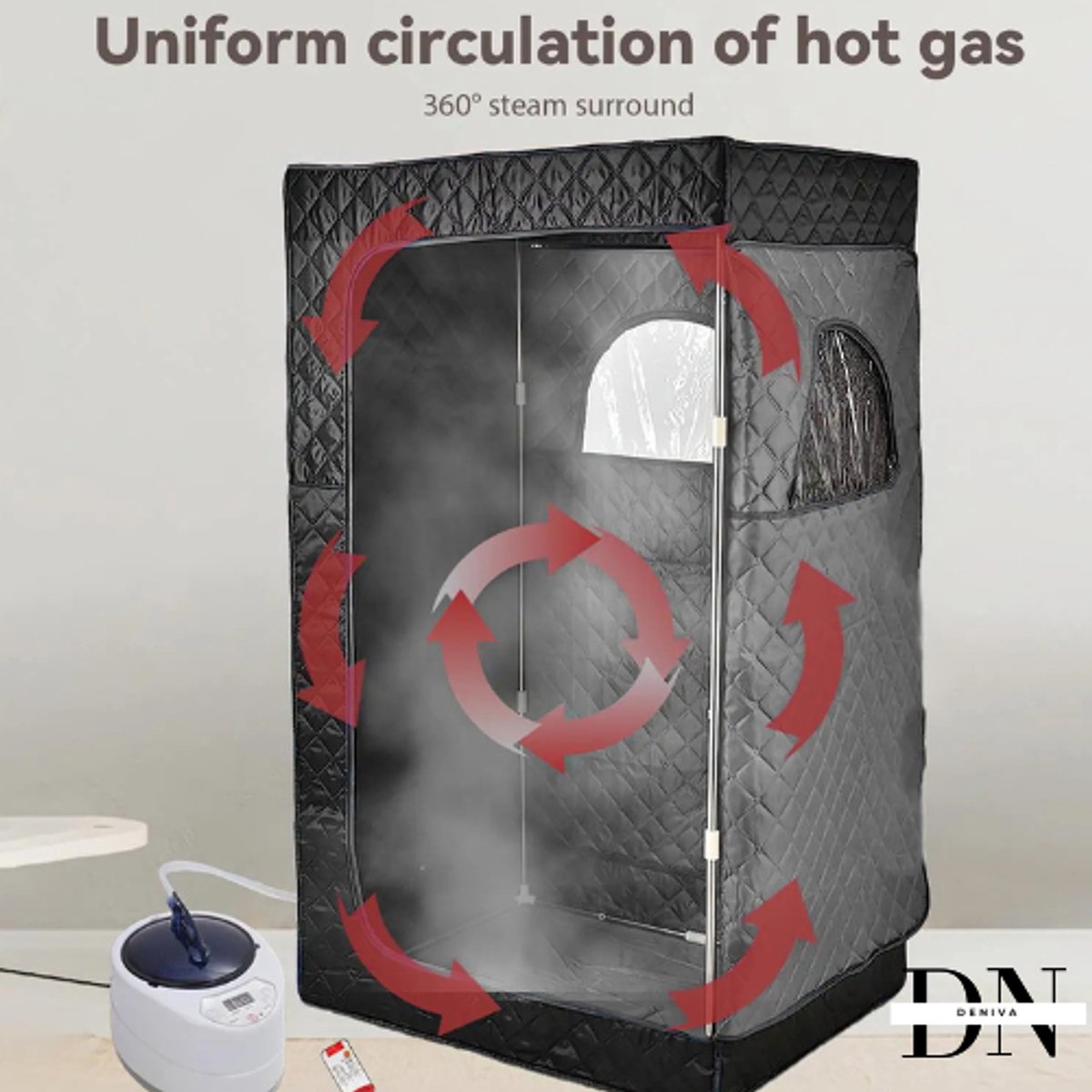 Deniva – Draagbare Stoomsauna - 2L - 1000W - Opvouwbare Home Spa Tent - Ontspanning, Detox & Sauna Thuis - Met Afstandsbediening thumbnail 4