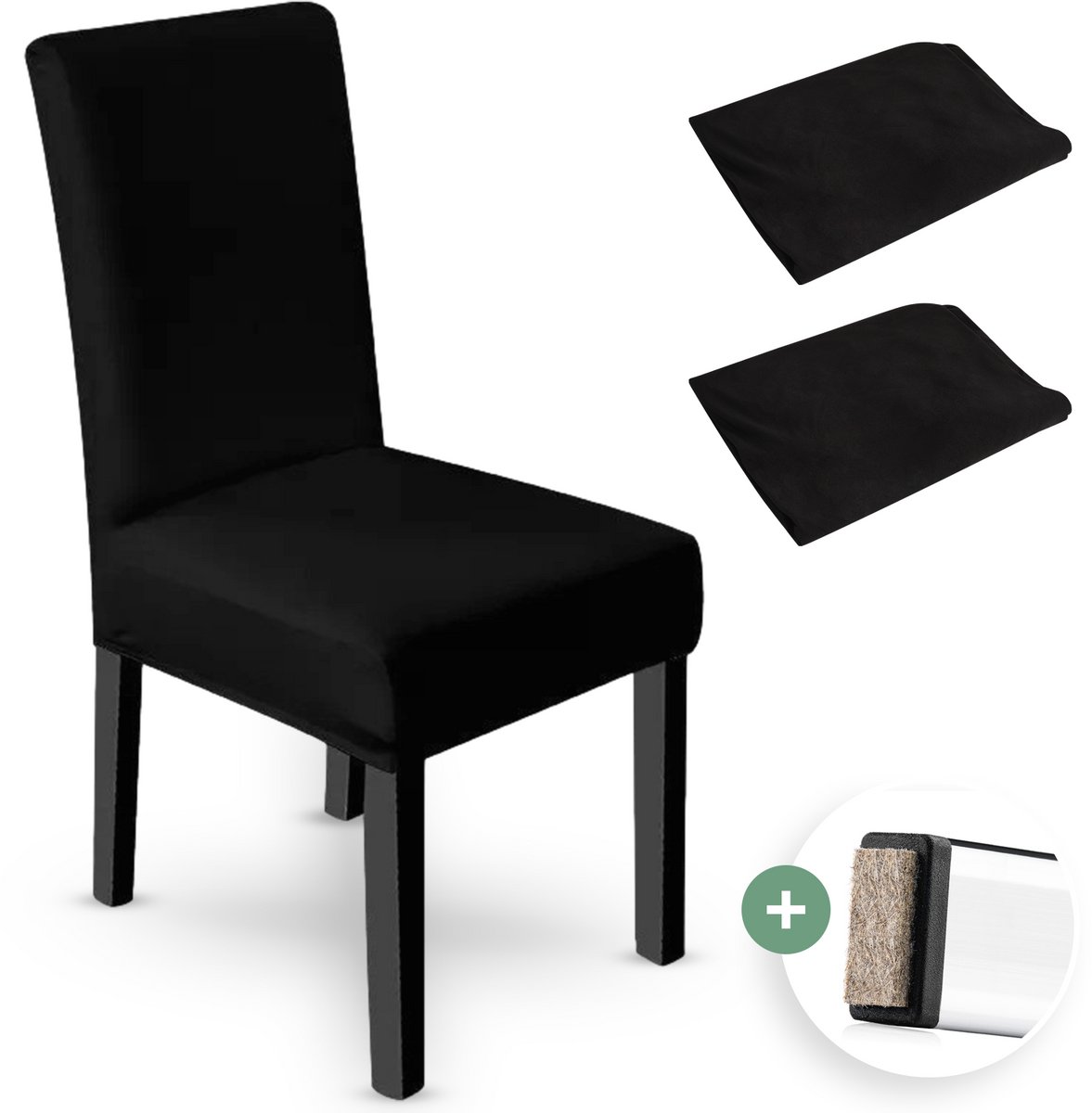 NOVOB® Stoelhoes Zwart (2 Stuks + Viltjes) - Hoes voor Eetkamerstoelen - Zetelhoes - Stoelovertrekken - Stretch | Universeel