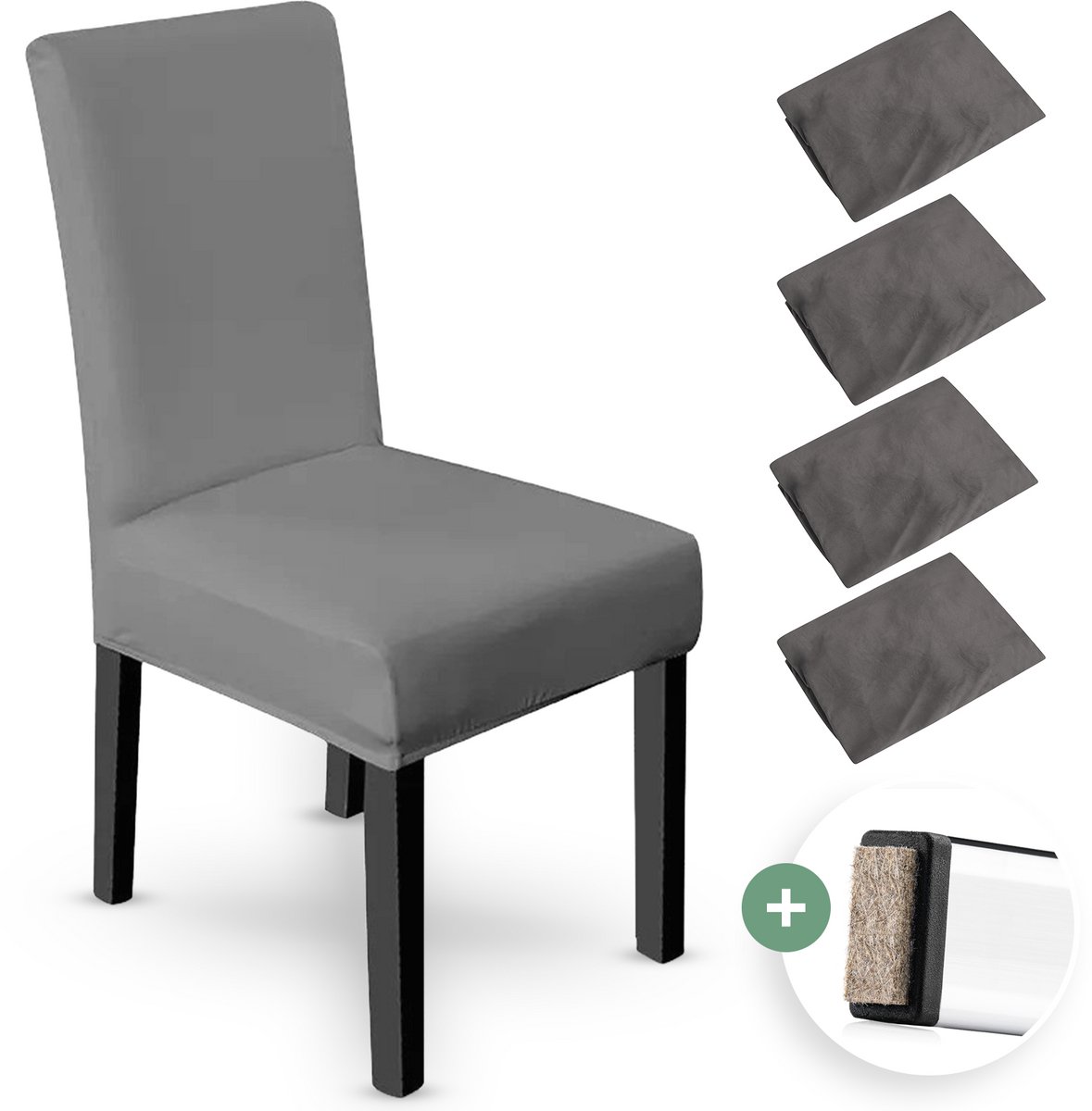 NOVOB® Stoelhoes Grijs (4 Stuks + Viltjes) - Hoes voor Eetkamerstoelen - Zetelhoes - Stoelovertrekken - Stretch | Universeel