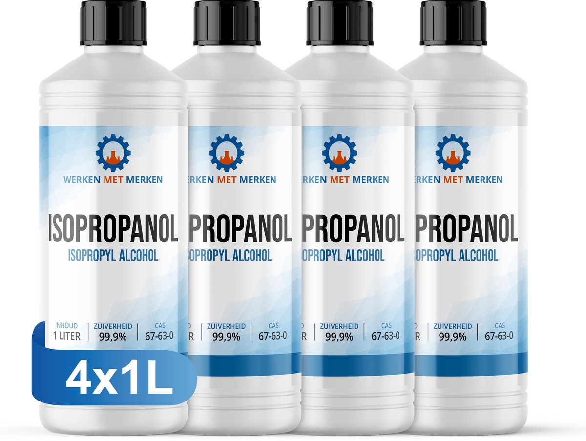 Isopropanol 99,9% Zuiver - Doos, 4 x 1 Liter - IPA - Isopropyl alcohol