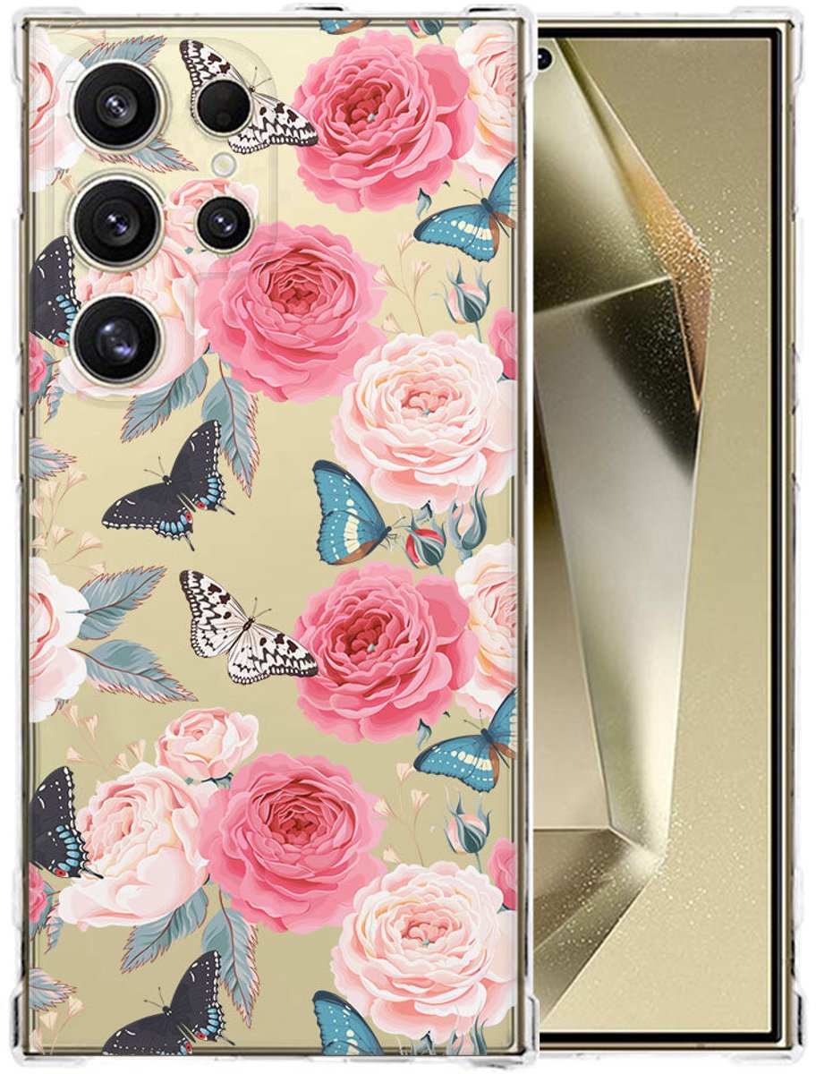 Samsung Galaxy S25 Ultra Hoesje - Butterfly Roses TPU Antishock
