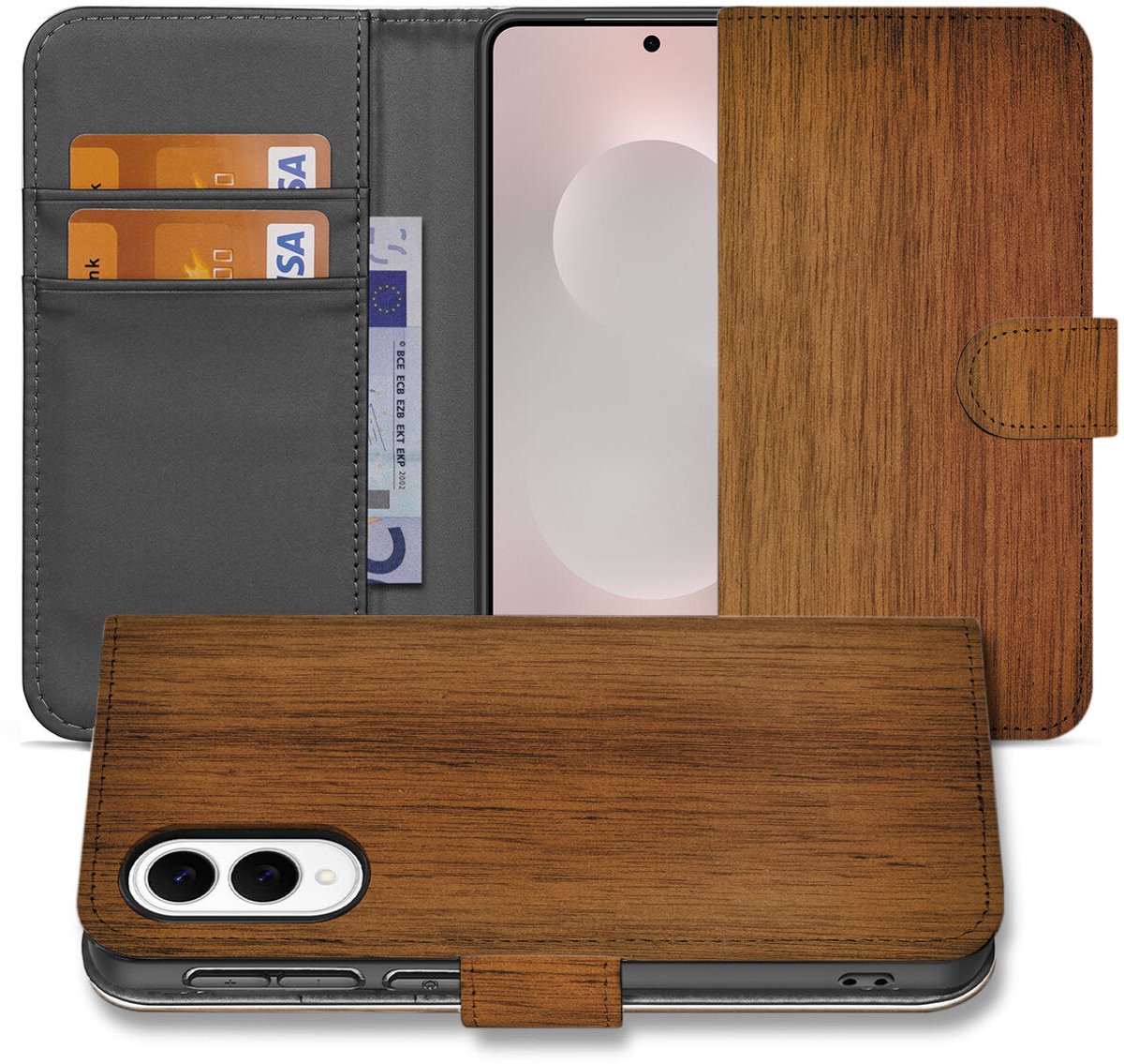 Samsung Galaxy S25 Edge Book Style Case Donker Hout