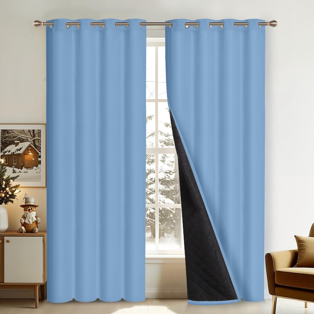Qelus Verduisterende Gordijnen - Kant en Klaar Gordijn - Dikke Verduisterende Thermische Gordijnen - 2 Stuks Voor Een Lekker Warme & Stille Woonkamer/Slaapkamer- B132 X H213 cm(Blauw) Blauw,2 stuks