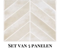 Wallways Wandpanelen - Plaktegels - Set van 5 Tegels - Tegelsticker - Zelfklevende Tegels - 29 x 23cm - Waterdicht - Krasbestendig - Hittebestendig - 3M Kleeflaag - 2MM dik - Sevilla Visgraat
