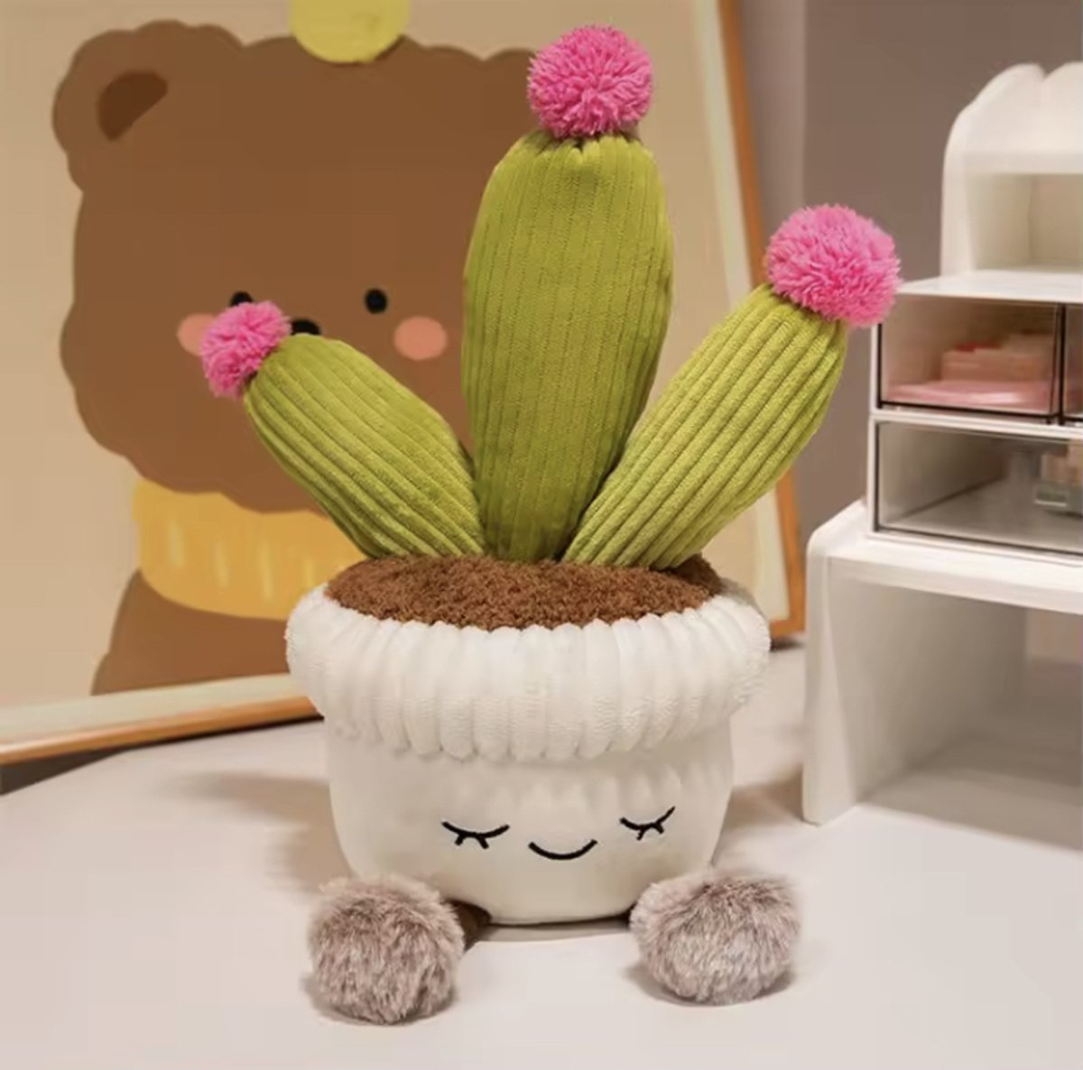 Creasowl® Kawaii Cartoon Cactus Plant Pluche Knuffel 30cm – Schattige Potplant Cactus Pop - Zachte Knuffelbloem - Woondecoratie & Speelgoed - Leuk Cadeau voor Jongens en Meisjes
