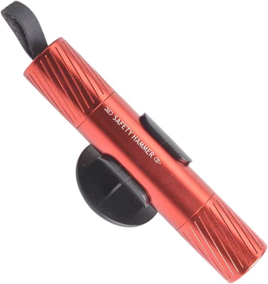 Nextora - Marteau de sécurité - Marteau d'urgence - Hammer de Safety 2 en 1 - Coupe-ceinture de sécurité - Avec verre de test et support adhésif - Rouge