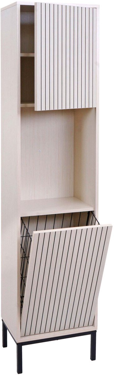 Hoge kast MCW-O42, badkamerkast Badkamerrek Badkamer Kastvakken Wasmand, MDF Melamine 174x