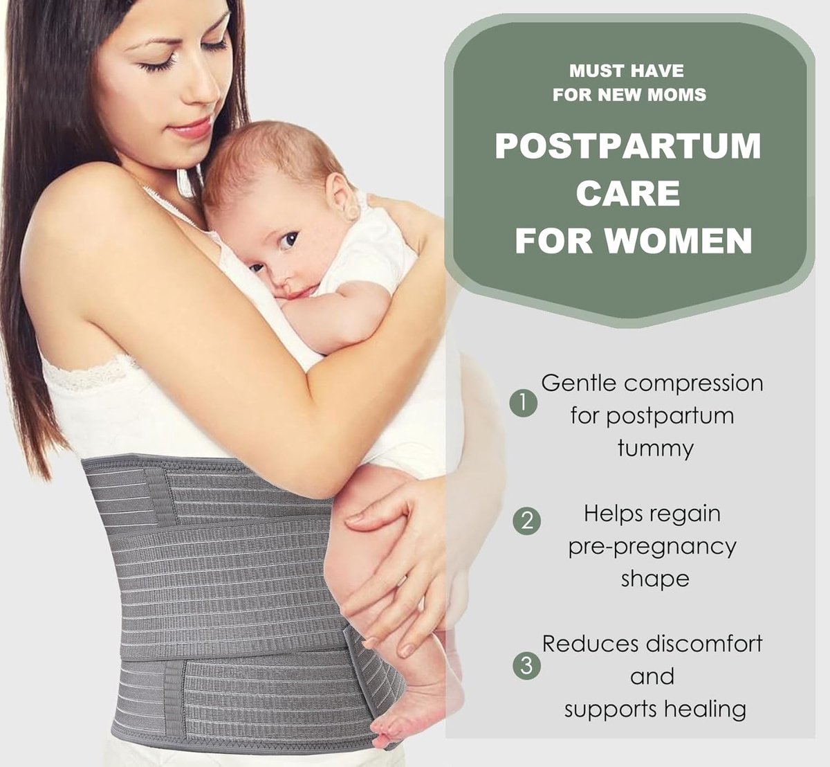 Postpartum Zwangerschapsband - Postpartum Buikband - Postpartum Support Belt - Breathable Belly Wrap - Buikband Zwangerschap - Buikbraces - Korset - Nierwarmer - Herstelgordel - Onderrug ondersteuning - voor vrouwen - Maat L/XL - Grijs – foto 3