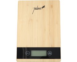 Tahra Digitale bamboe keukenweegschaal - Bamboe weegschaal voor in de keuken tot 5 kg - Digitale weegschaal LCD-display - Voor bakken, koken en huishouden - Inclusief 2x AAA batterijen