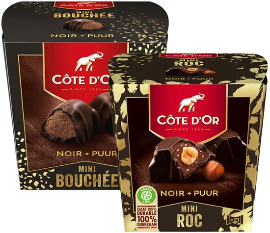 Côte d'Or Sélection kerstpakket - Mini Bouchée Puur & Mini Roc Puur ...
