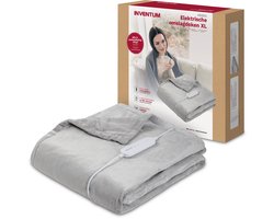 Inventum HB185G elektrische deken 180x130 cm - 1 persoons - Warmtedeken - Omslagdeken - 4 warmtestanden - Fleece - Grijs