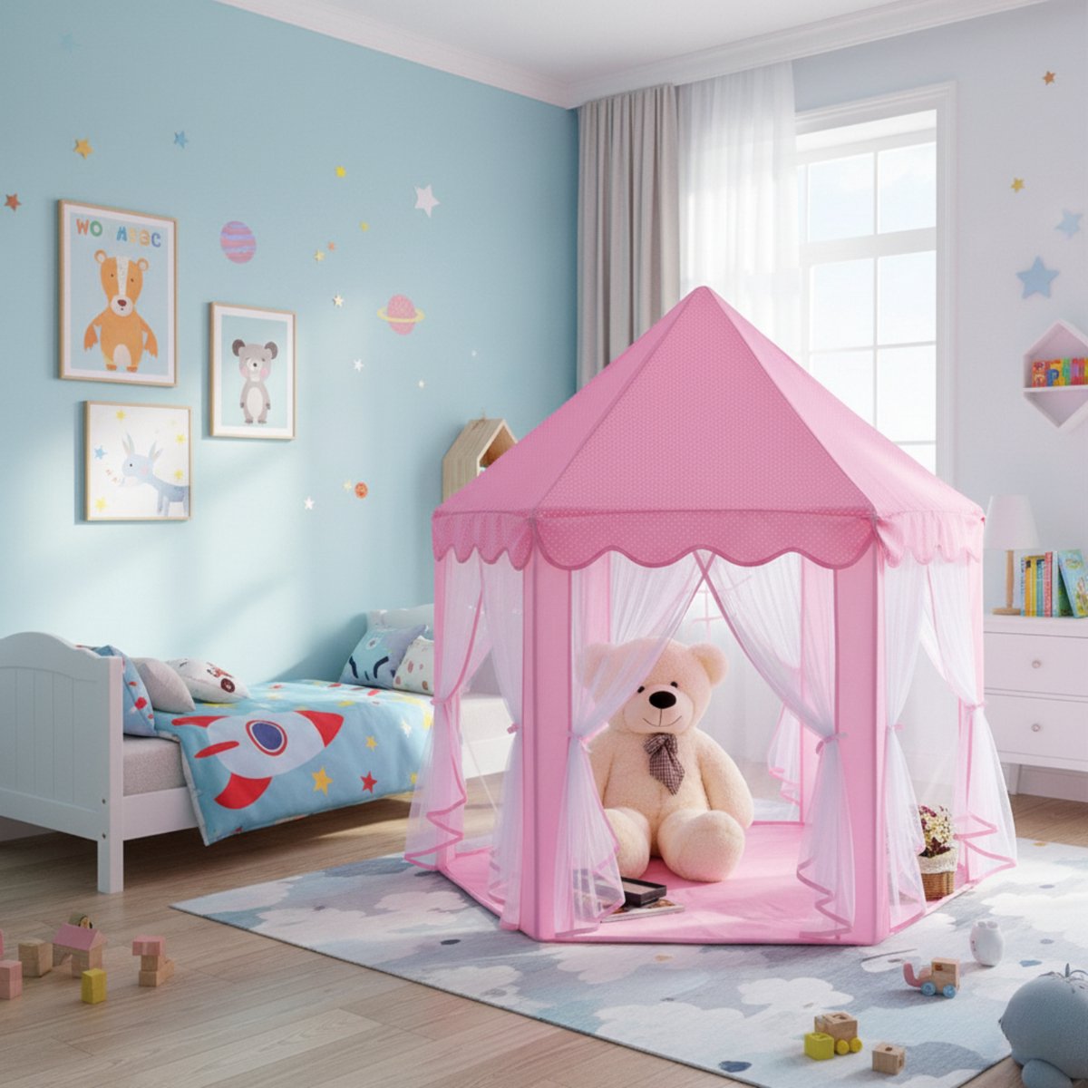 Bobbel Home - Speeltent voor Kinderen - Speelhuisje - Prinsessen kasteel -Met Bodem - 135x135x140cm - Roze