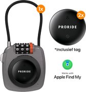 Cadenas à combinaison intelligent Proride – Câble antivol à 3 chiffres – Avec Apple Tracker – Apple Tracker – Étiquette iOS uniquement – Application Apple Find My – Cadenas de valise – Cadenas de voyage – Grijs