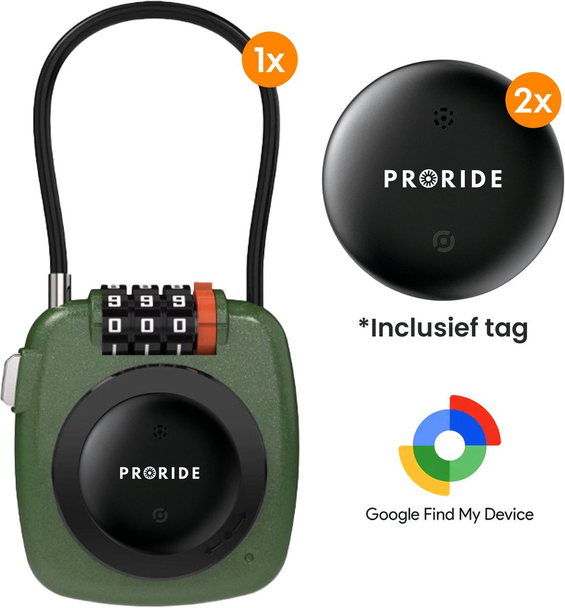 Proride Cijferslot – 3-cijferig Hangslot – Met Android Tag – Inclusief Smarttag 2 stuks – Kofferslot – Reisslot – Bagageslot – Skislot - Groen