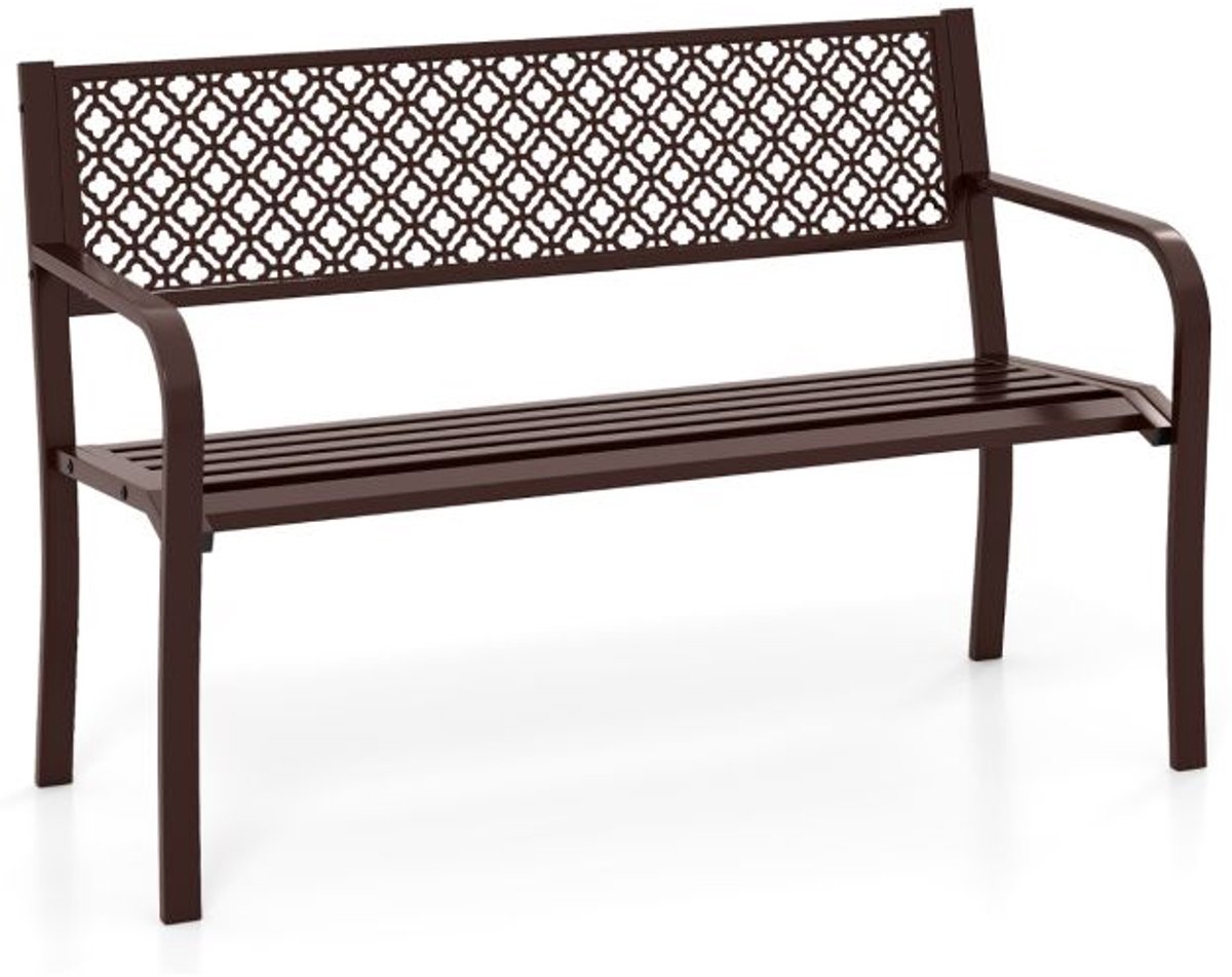 SureDeal® - Metalen Tuinbank 127 cm - Voor 2 Personen - Bruin - Weerbestendige Zitbank met Rugleuning & Armleuningen