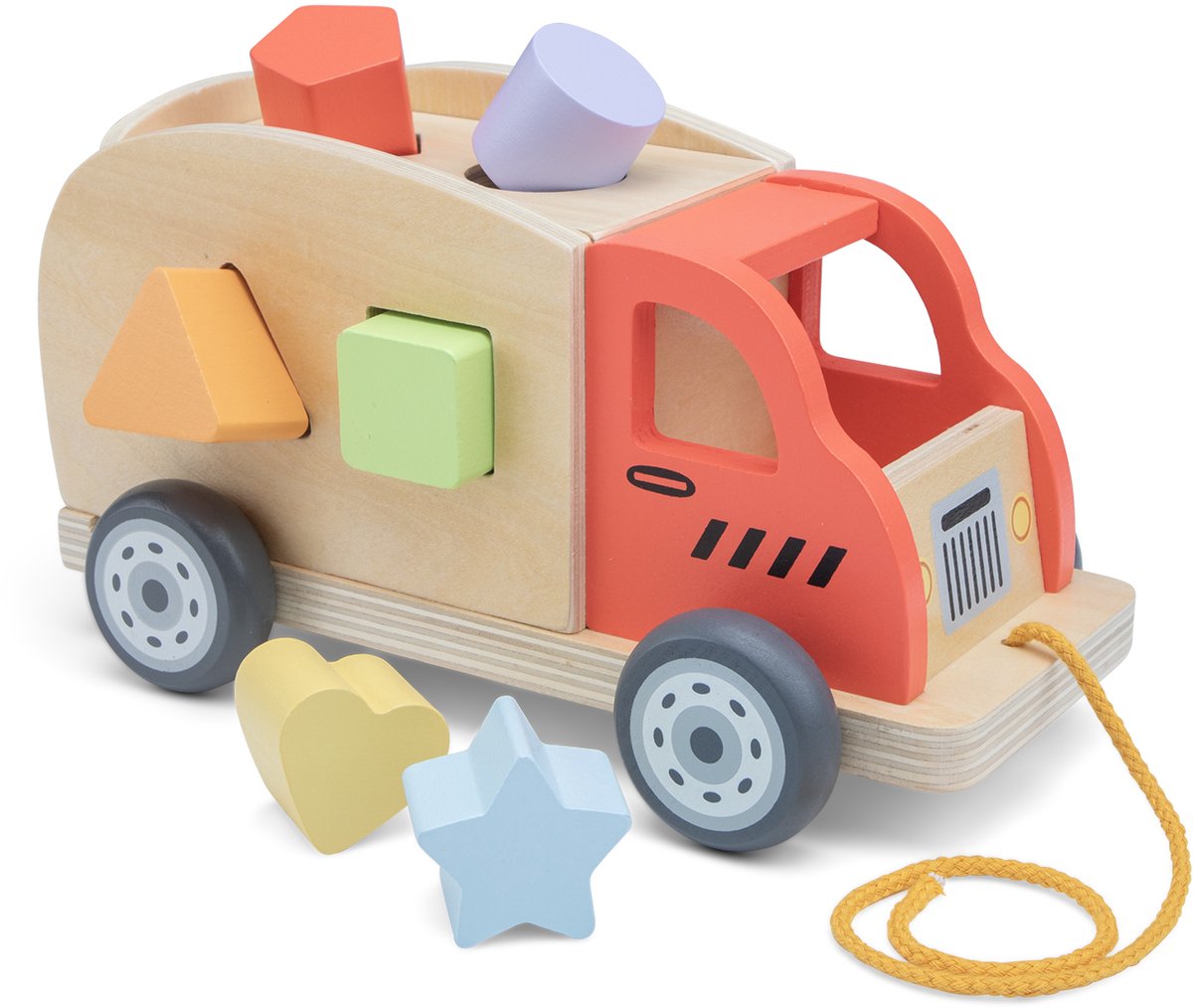 Woet® Houten Vormentruck - Sorteerwagen met Vormblokken - Trekfiguur en Vormenstoof in één - Educatief Speelgoed - Montessori Speelgoedvoertuig - Vanaf 1 Jaar