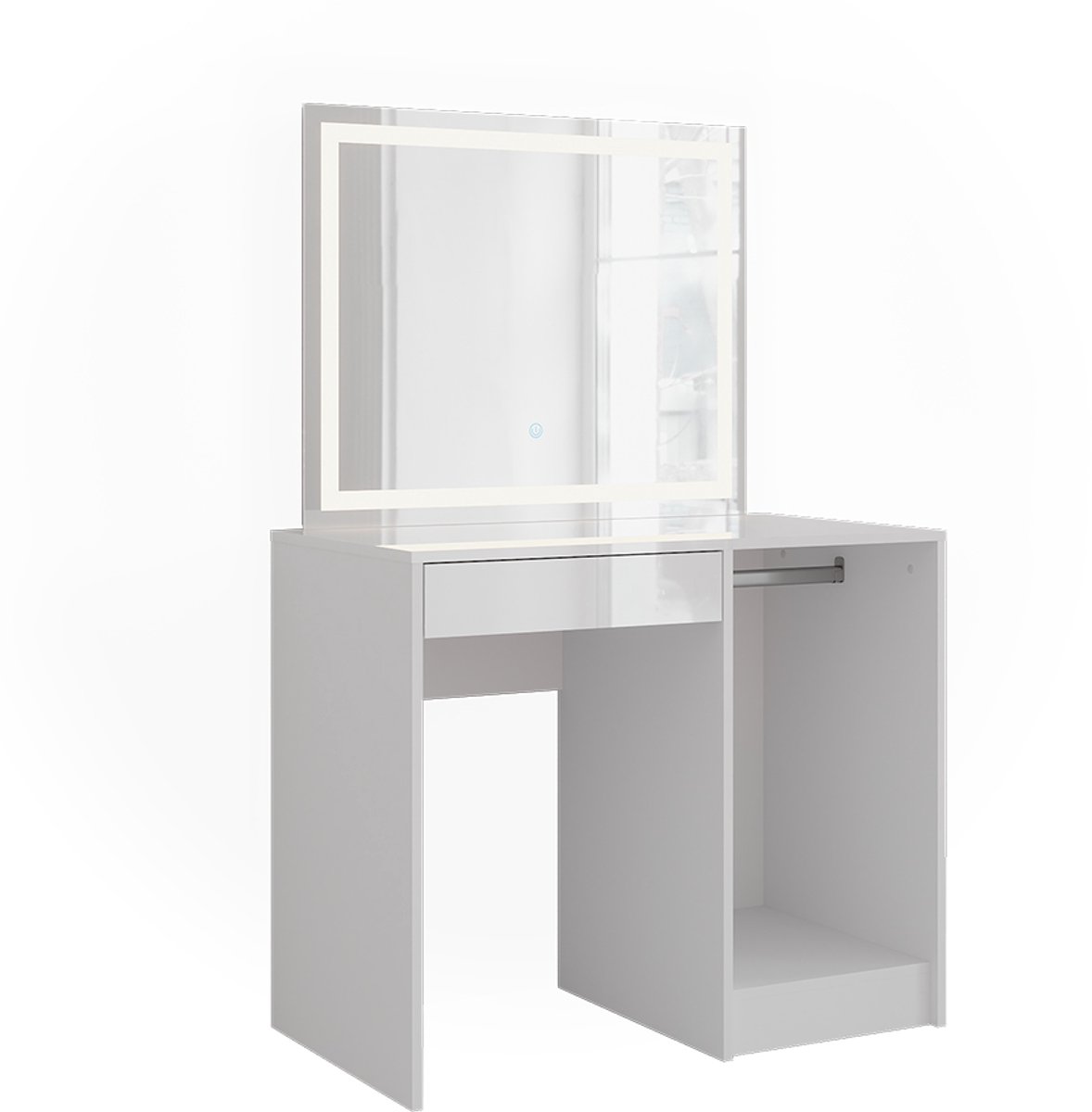 Vicco Kaptafel met licht Sherry, Wit/Wit Hoogglans, 89.8 cm met LED-spiegel