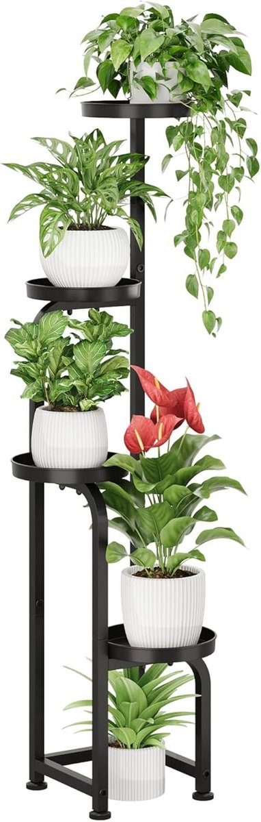 Famanu - plantenstandaard voor binnen en buiten, metalen hoekstandaards voor meerdere planten, 4-laags zwaar belastbare plantenplank voor terras, tuin, balkon, woonkamer, slaapkamer