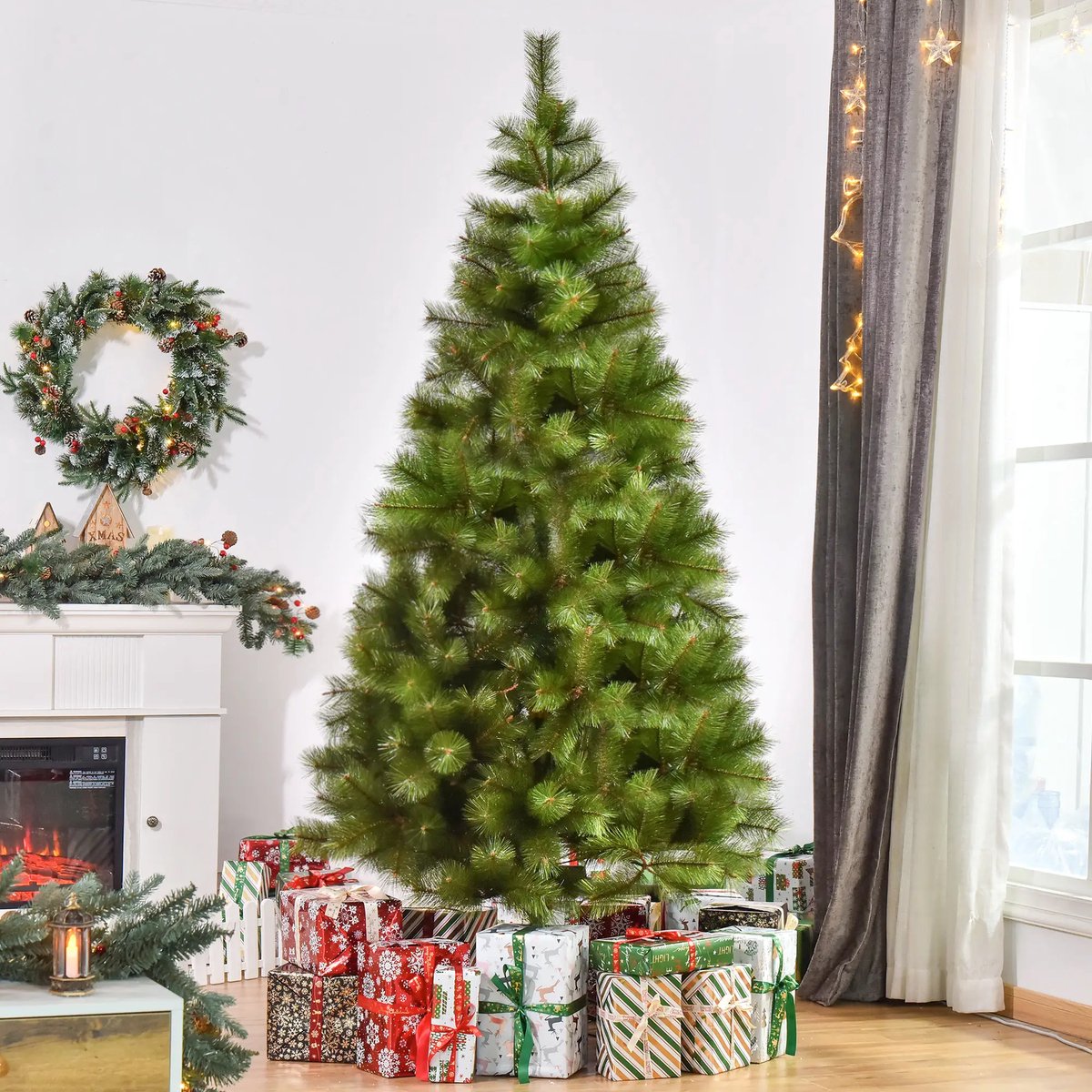 Pugsdrly Kunstmatige kerstboom 210 cm kunstmatige dennenboom met 505 punten kerstboom kerstversiering incl. metalen standaard voor binnen