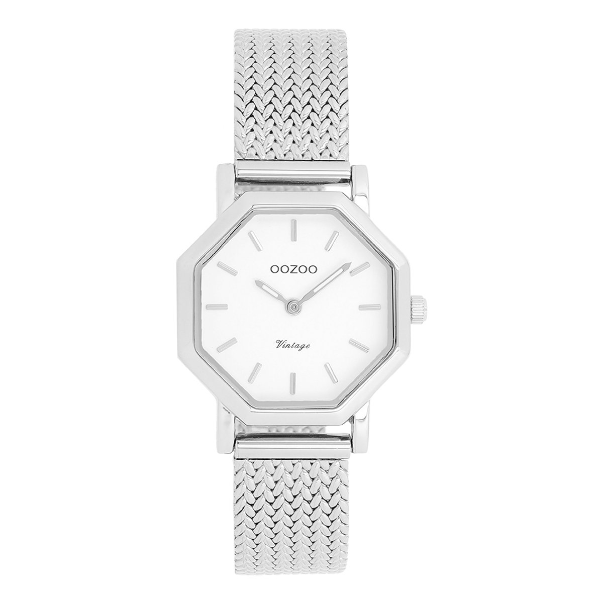 OOZOO Vintage series - Zilverkleurige horloge met metalen v-mesh armband - C20435