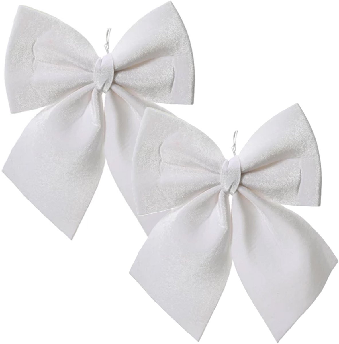 Decoris Kersthanger strik - 2x - wit - polyester - glanzend - 24 cm -