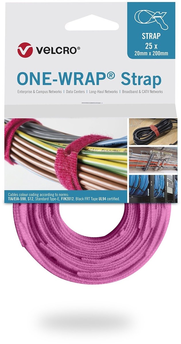 Velcro® ONE-WRAP® klittenband kabelbinder 20mm x 200mm Roze