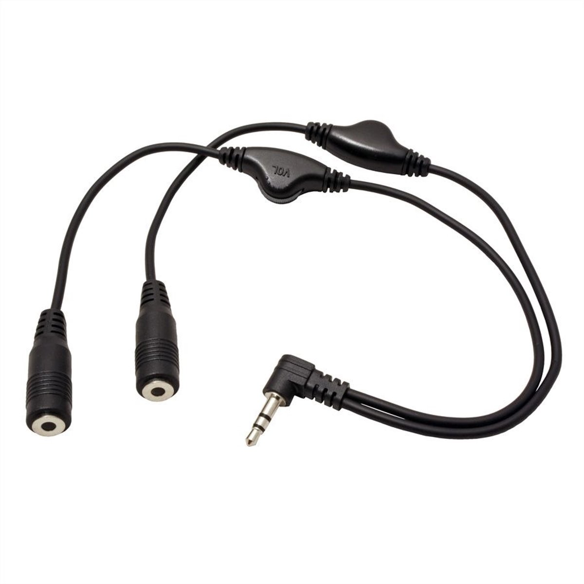 Image of 3,5mm Jack naar 2x 3,5mm Jack stereo audio splitter met volume regelaar - haaks / zwart - 0,30 meter