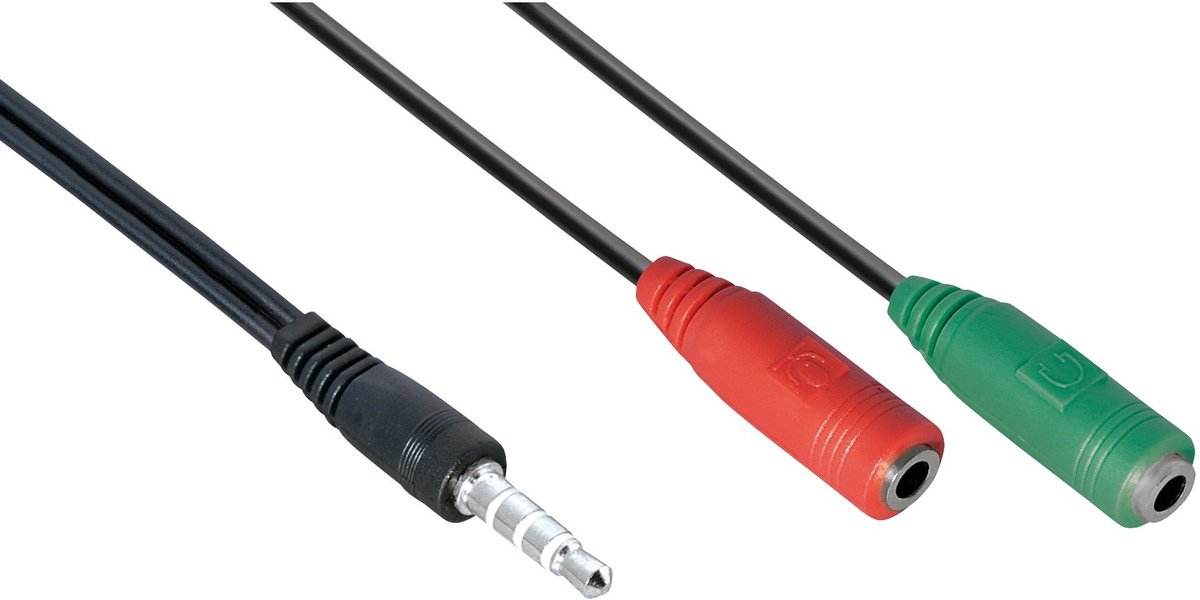 3,5mm 4-polig > 2x 3,5mm headset adapter (CTIA/AHJ) - zwart - 0,15 meter