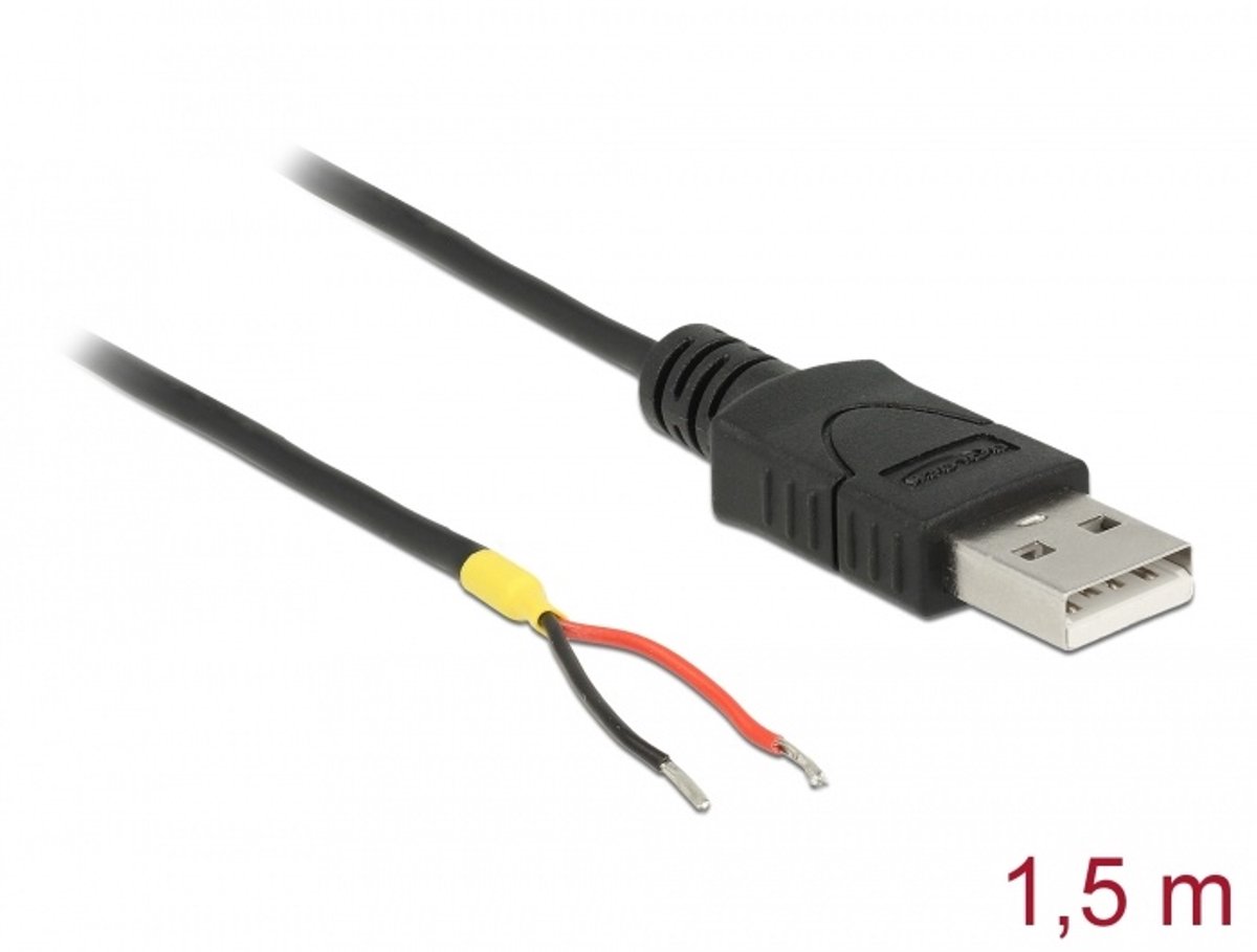 Delock Cable USB 2.0 Type-A male > 2 x open wires power 1.5 m Raspberry Pi