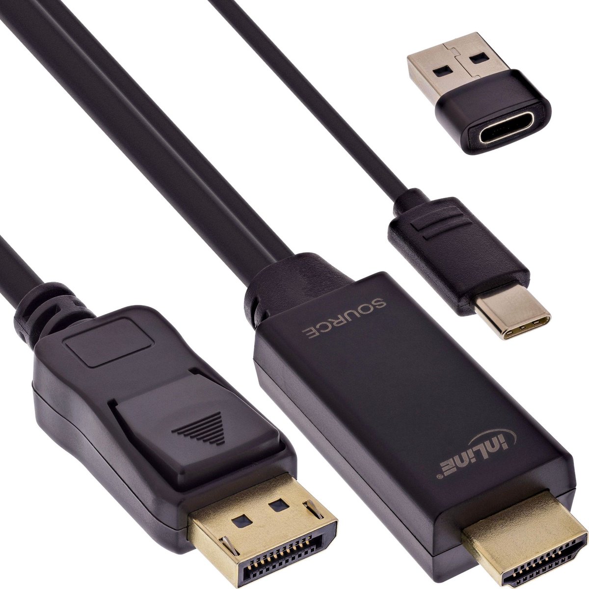 InLine HDMI - DisplayPort kabel | USB-C/USB-A voeding | 4K 60Hz | 1,5 meter