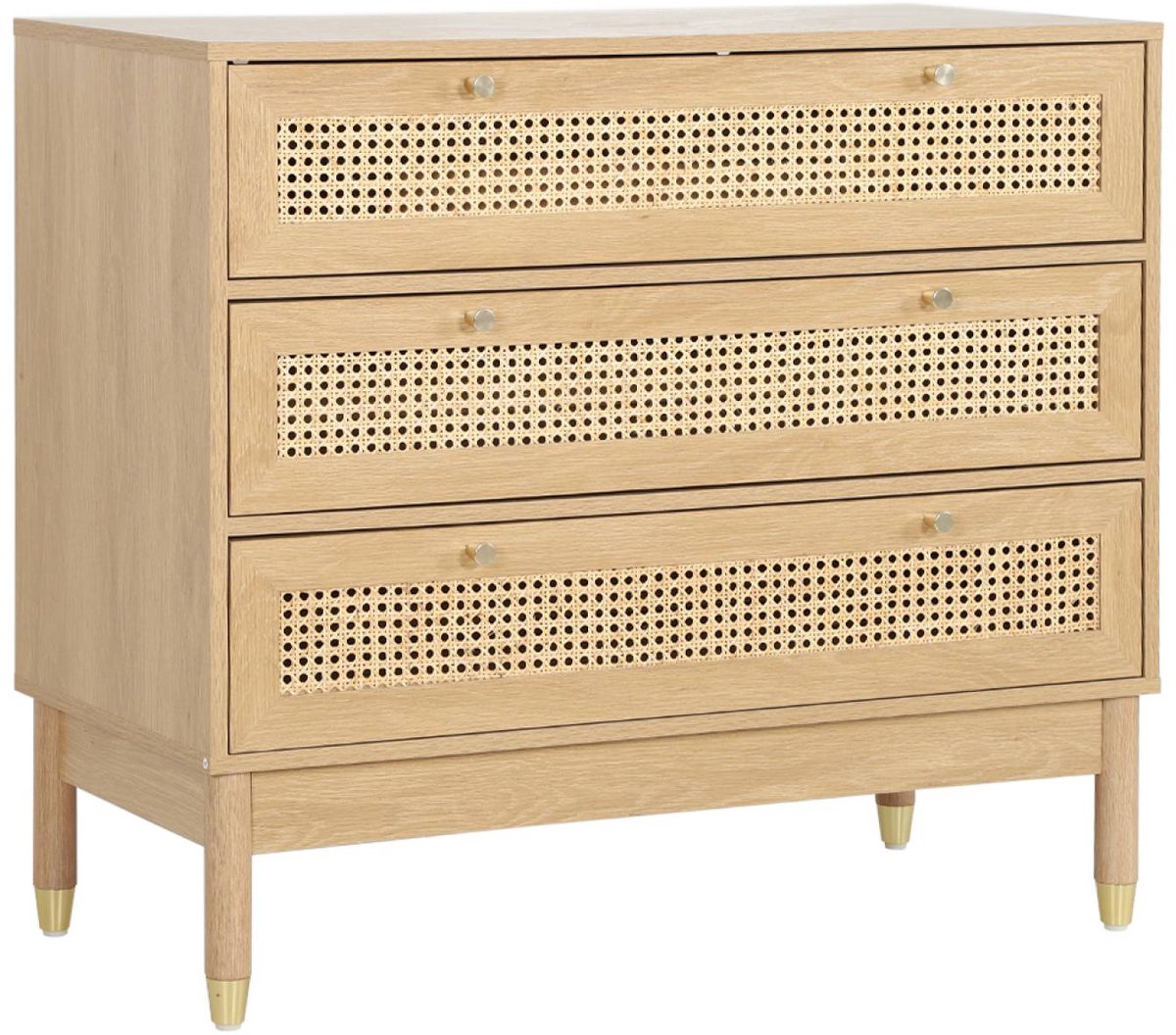 sweeek Ladekast houteffect en rotan 3 lades 90cm - judith Naturel