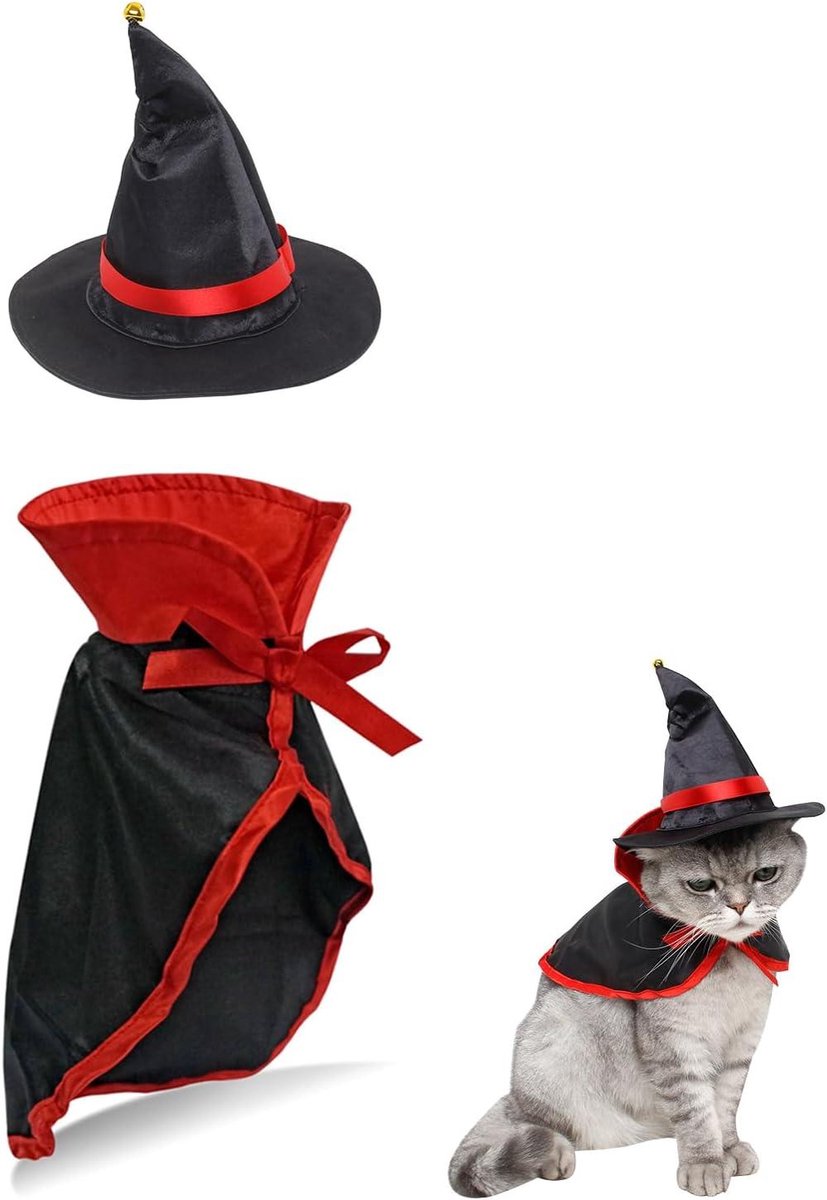 Daity Huisdier Halloween Cape Cosplay Vampier Cape met Kap - Kat en Puppy, Huisdier Halloween Kostuum met Kap Set