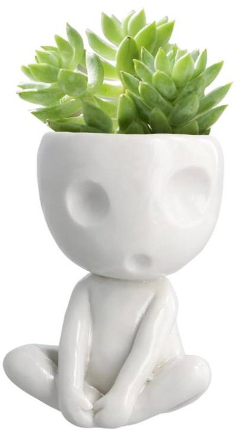 Pot de fleurs Glow – ​​Jardinière en céramique avec joli visage pour plantes succulentes et cactus – Décoration pour la maison et le bureau