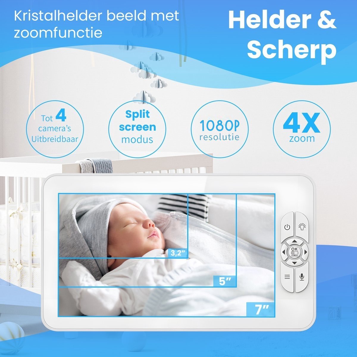 Zevio XL Elite Babyfoon met 2 Camera's en Groot 7 Inch HD Baby Monitor thumbnail 6
