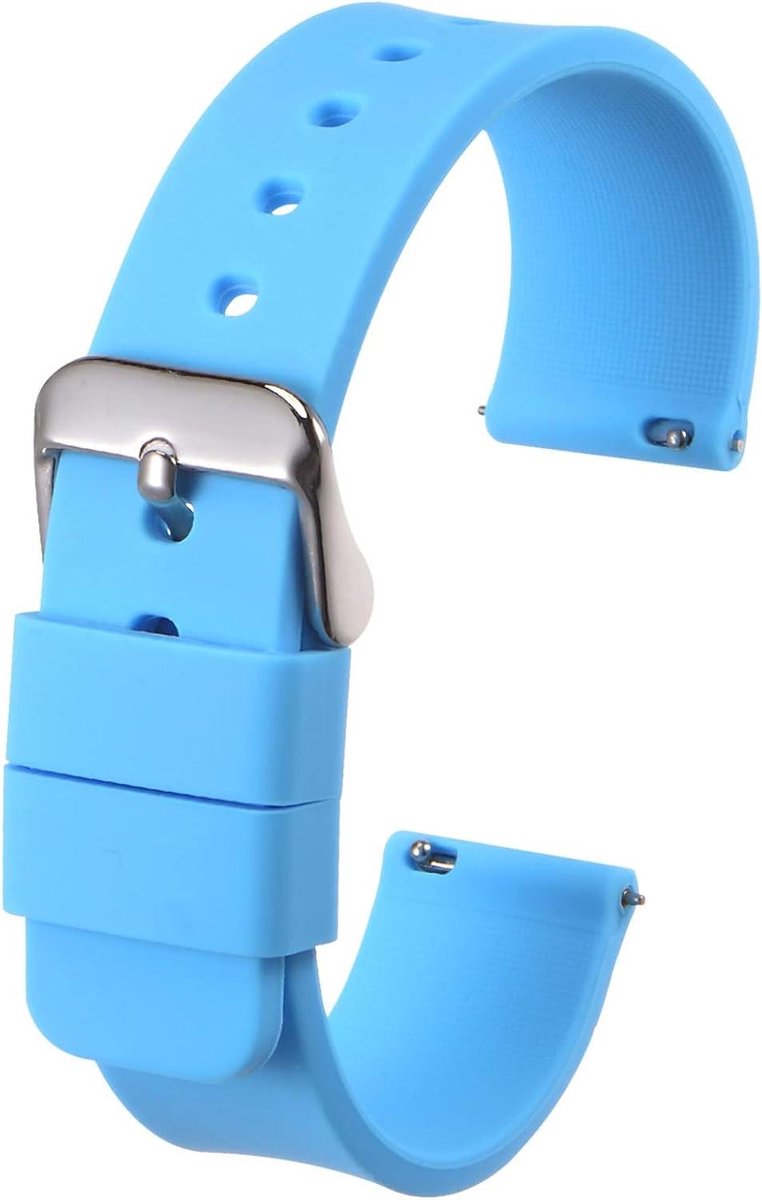 Allecto plus - Rubberen horlogebandje 16mm breed - Snel en zacht - Reservearmband met roestvrijstalen sluiting - Gesp - Heren en dames - Lichtblauw