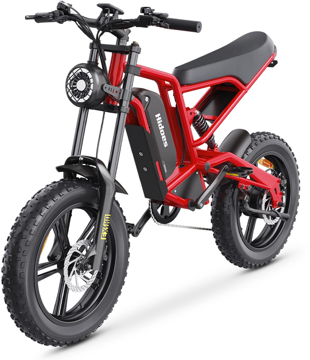 Hidoes Elektrische Fiets HD-B6 - 48V 15.6Ah Uitneembare Batterij - 100 km Actieradius - 20×4.0 Inch Banden - Shimano 7 Versnellingen - Hydraulische Schijfrem - Stabiel & Comfortabel - LCD-Display - Zwart Rood - Hidoes - €1.299,00